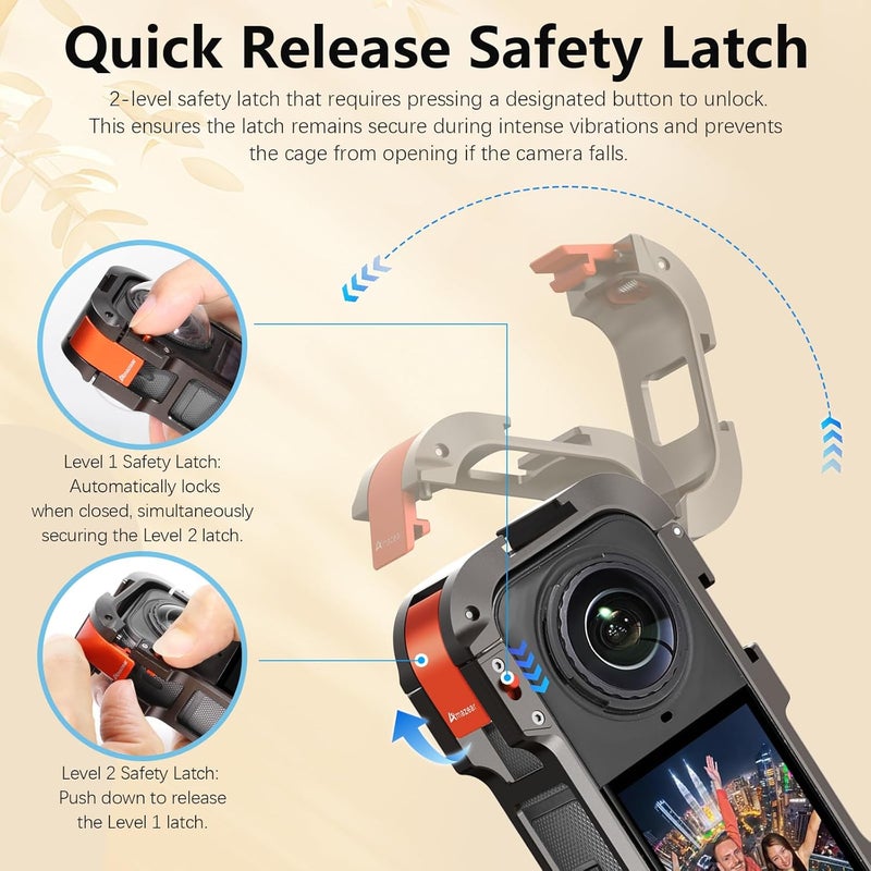 AMAZEAR Metal Protective Case for Insta360 X5 Accessories, Insta 360 X5 Multifunction Utility Frame Stronger Construction Aluminum Cage with Quick-Release Safety Lock, Various Expansion Mounts - Image 2